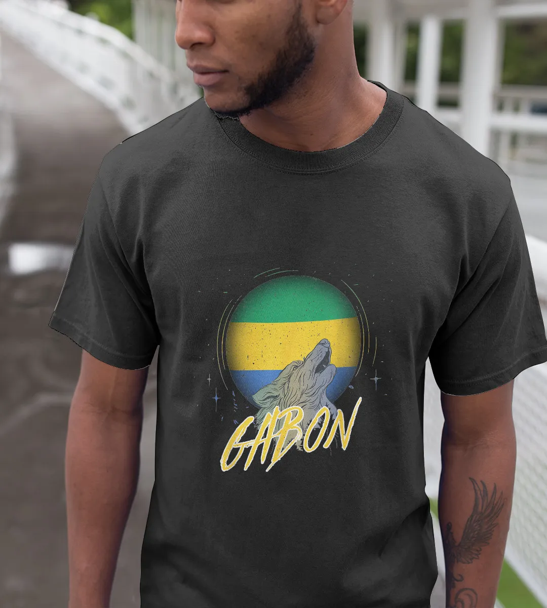 1sttheworld T-Shirt - Gabon Wolf Flag T-Shirt Black A35