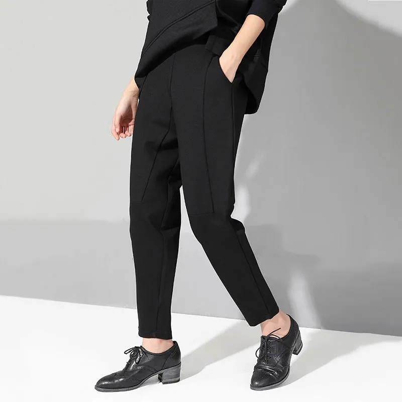 2023 Spring Autumn Black High Waist Harem Pants Women Fashion Elastic Waist Patchwork Loose Casual L