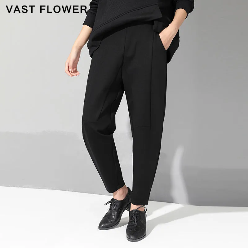 2023 Spring Autumn Black High Waist Harem Pants Women Fashion Elastic Waist Patchwork Loose Casual L