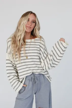 All My Stripes Oversized Sweater - Ivory Gray