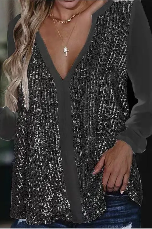 Beautiful Surprise Sequin Contrast Loose Blouse