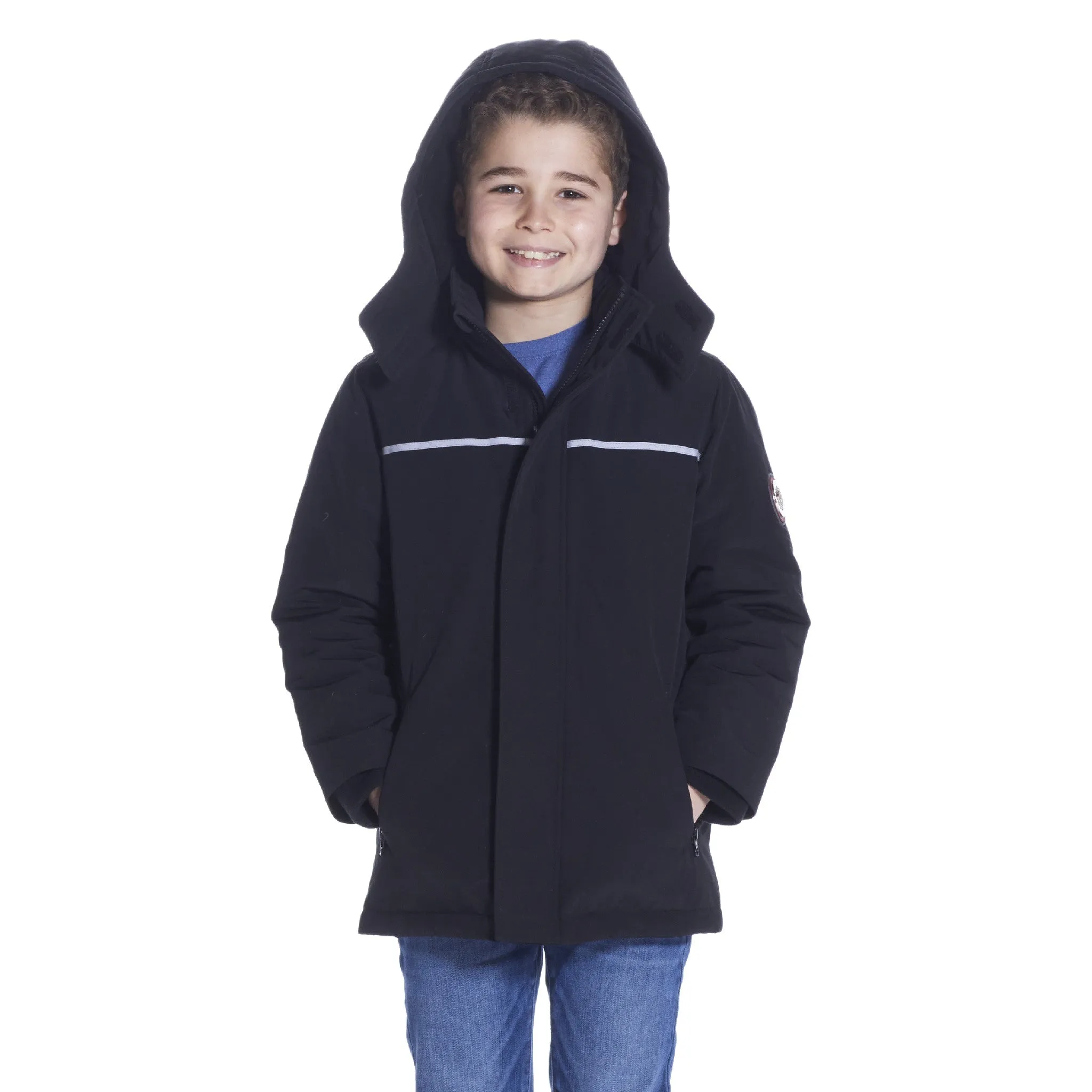 Boys Black Reflective Hooded Parka