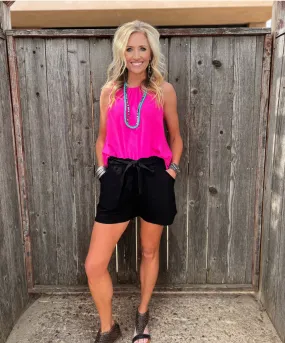 Brenna Black Tie-Waist Shorts