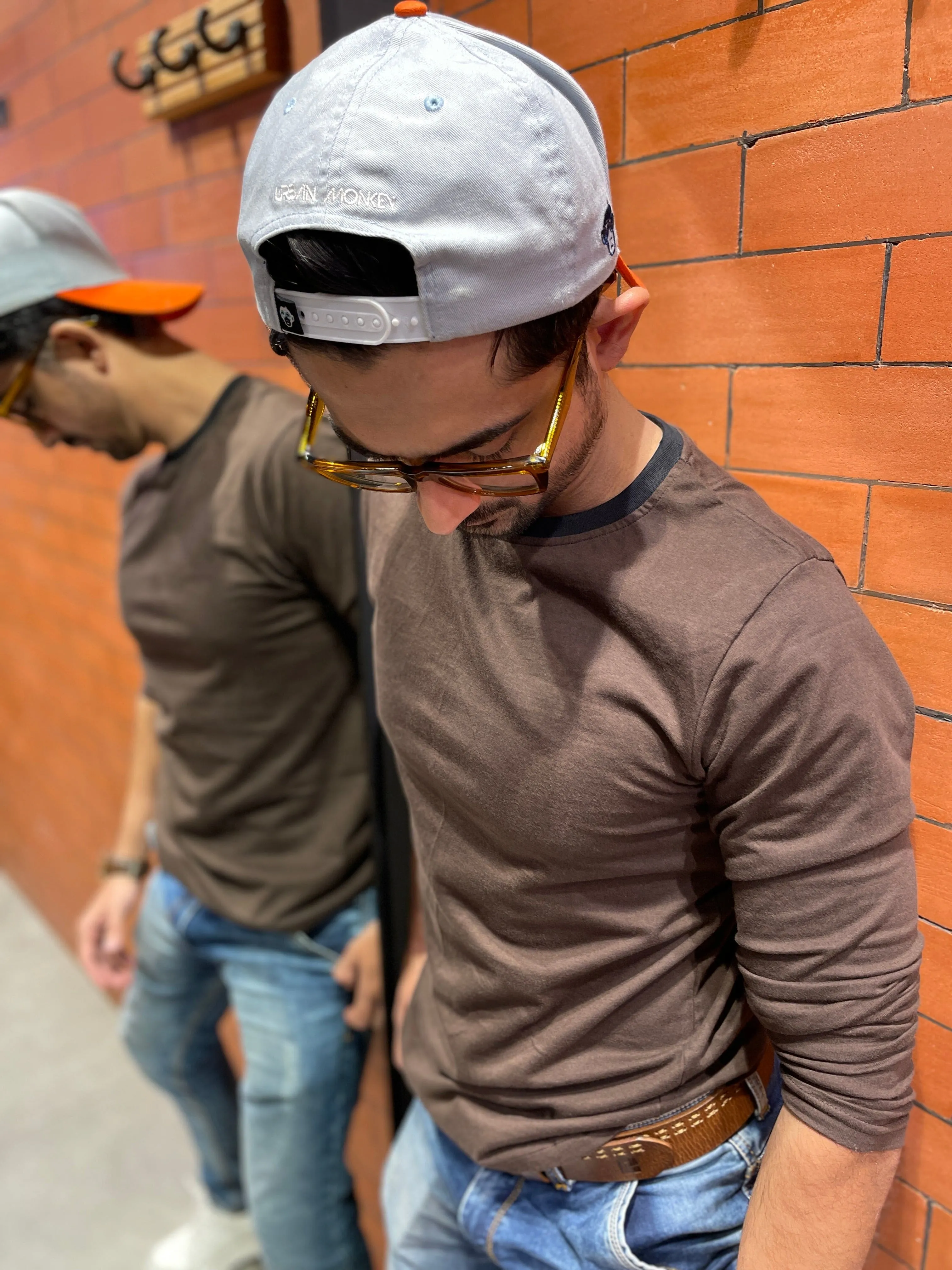 Brown Combination Rib T-shirt