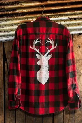 Buffalo Plaid Flannel with White Deer Head