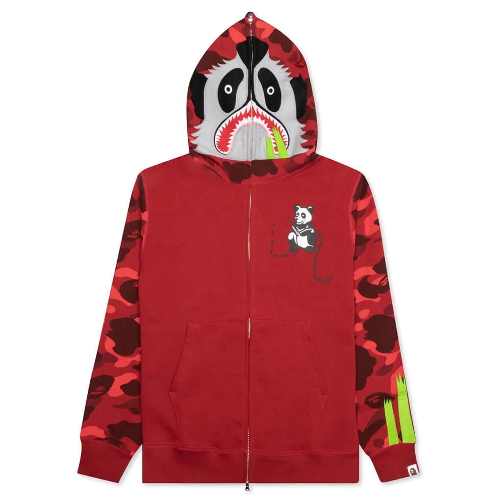 Color Camo Panda Full Zip Hoodie - Red