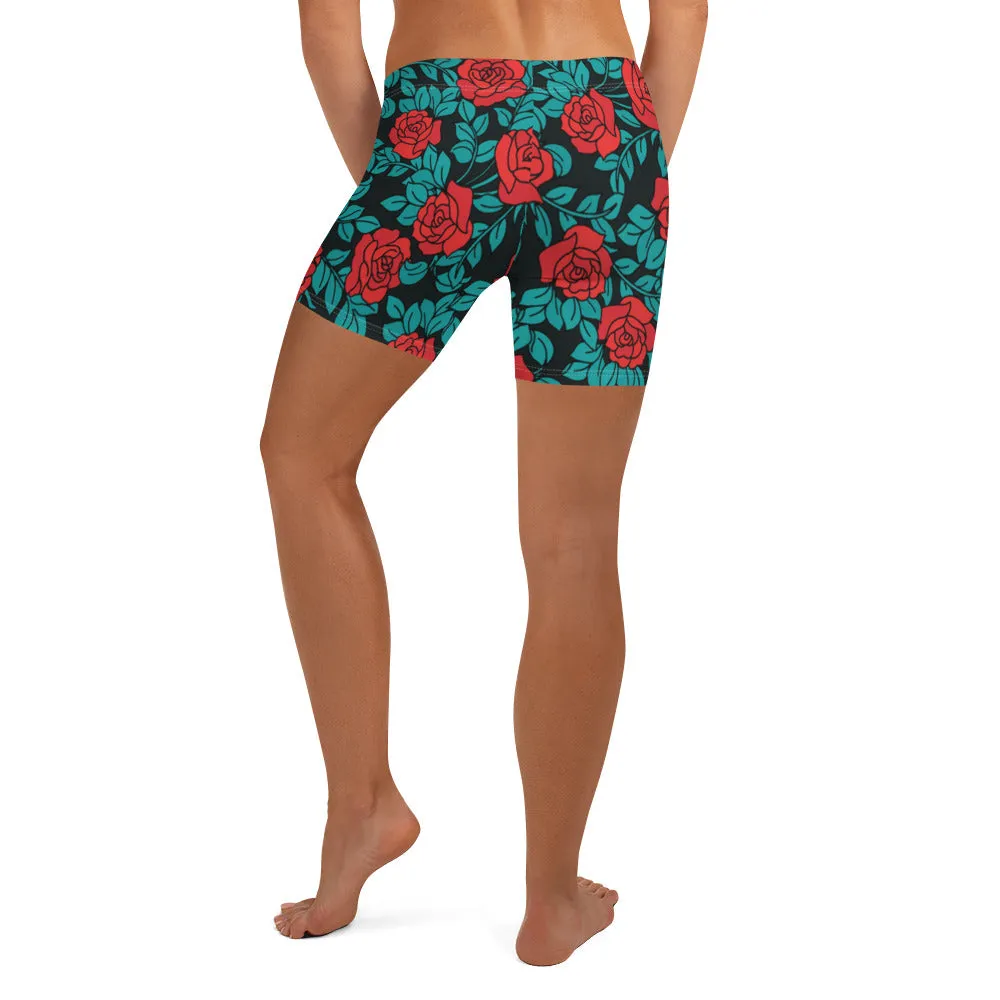 Crimson Roses Workout Shorts