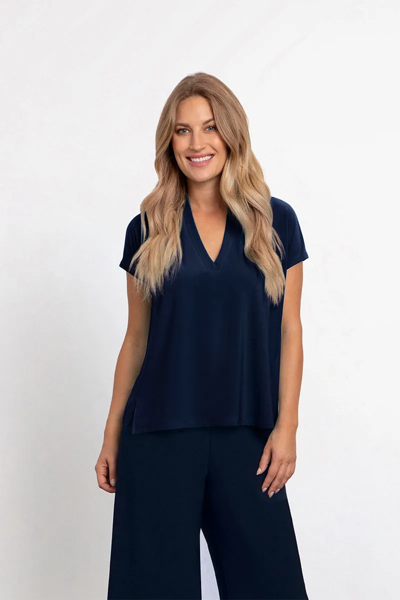 Deep V Top Short Sleeve | Navy