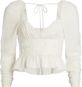 Free People White Ruched Blouse With Structured Sweetheart Neckline UK XS