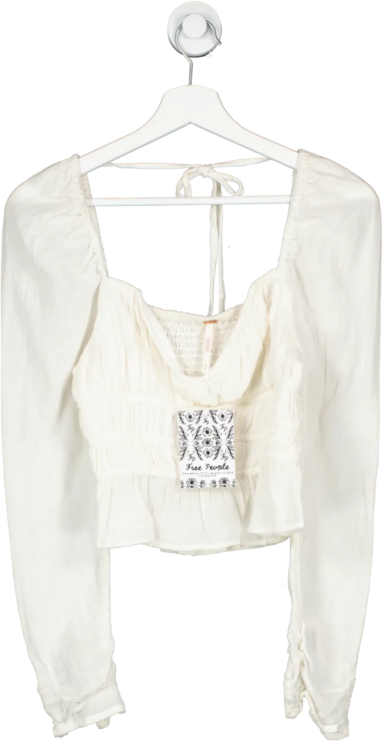 Free People White Ruched Blouse With Structured Sweetheart Neckline UK XS