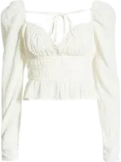 Free People White Ruched Blouse With Structured Sweetheart Neckline UK XS