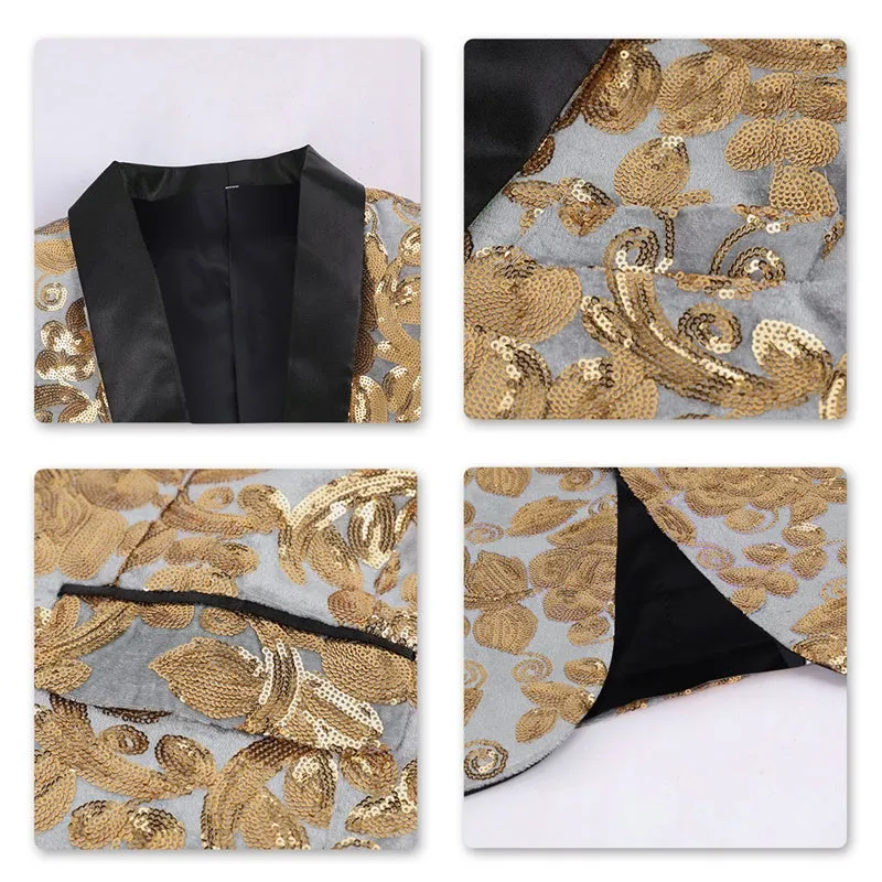 Gold Sequin Suit Slim Fit 2-Piece Suit