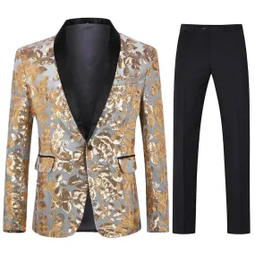 Gold Sequin Suit Slim Fit 2-Piece Suit