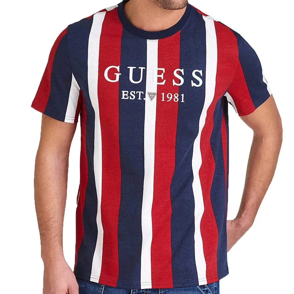 Guess Vertical Stripe Motif T-Shirt - Red