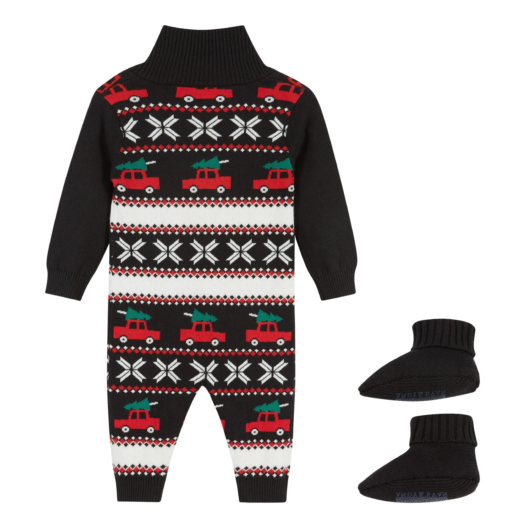 Infant Holiday Jacquard Sweater Romper  | Black