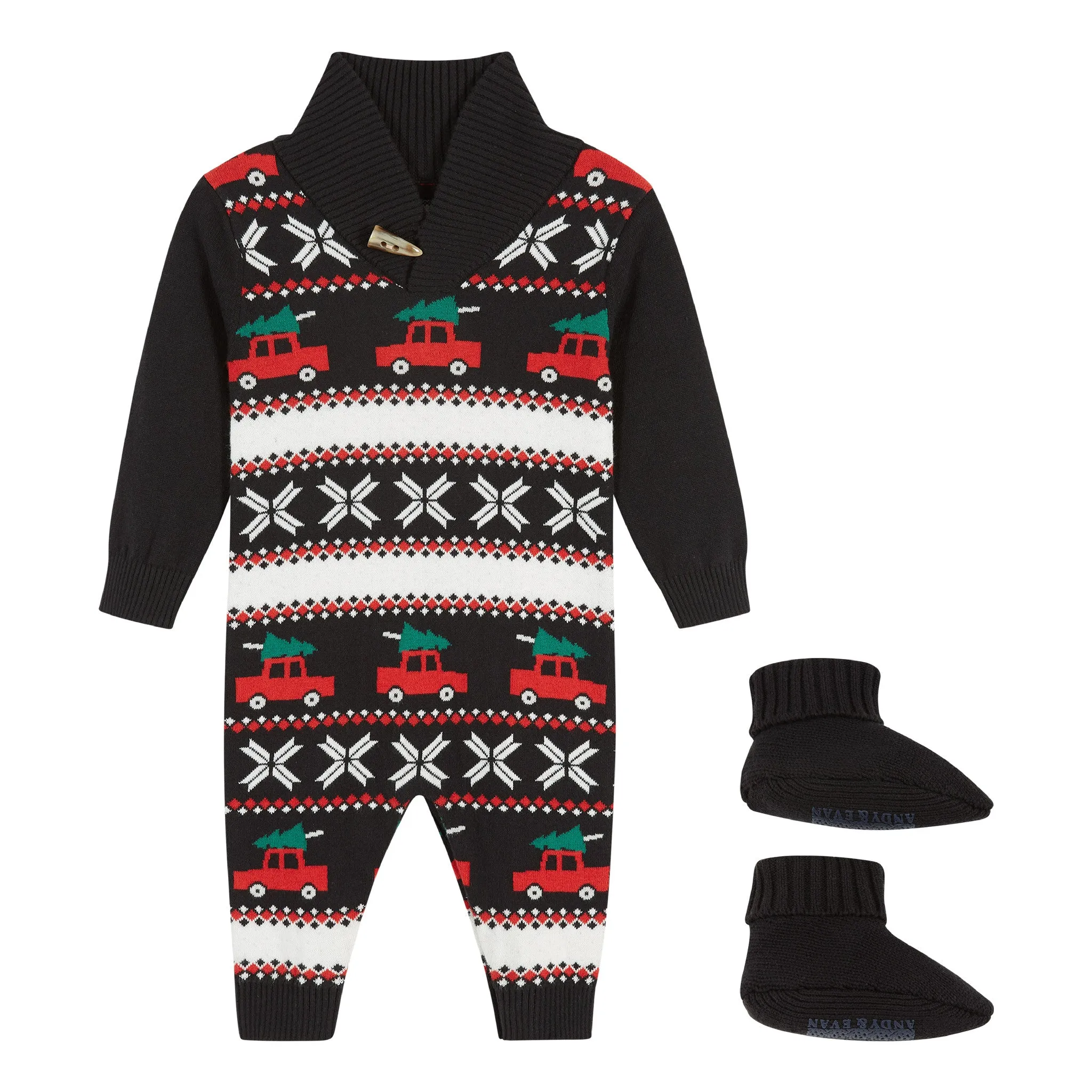 Infant Holiday Jacquard Sweater Romper  | Black