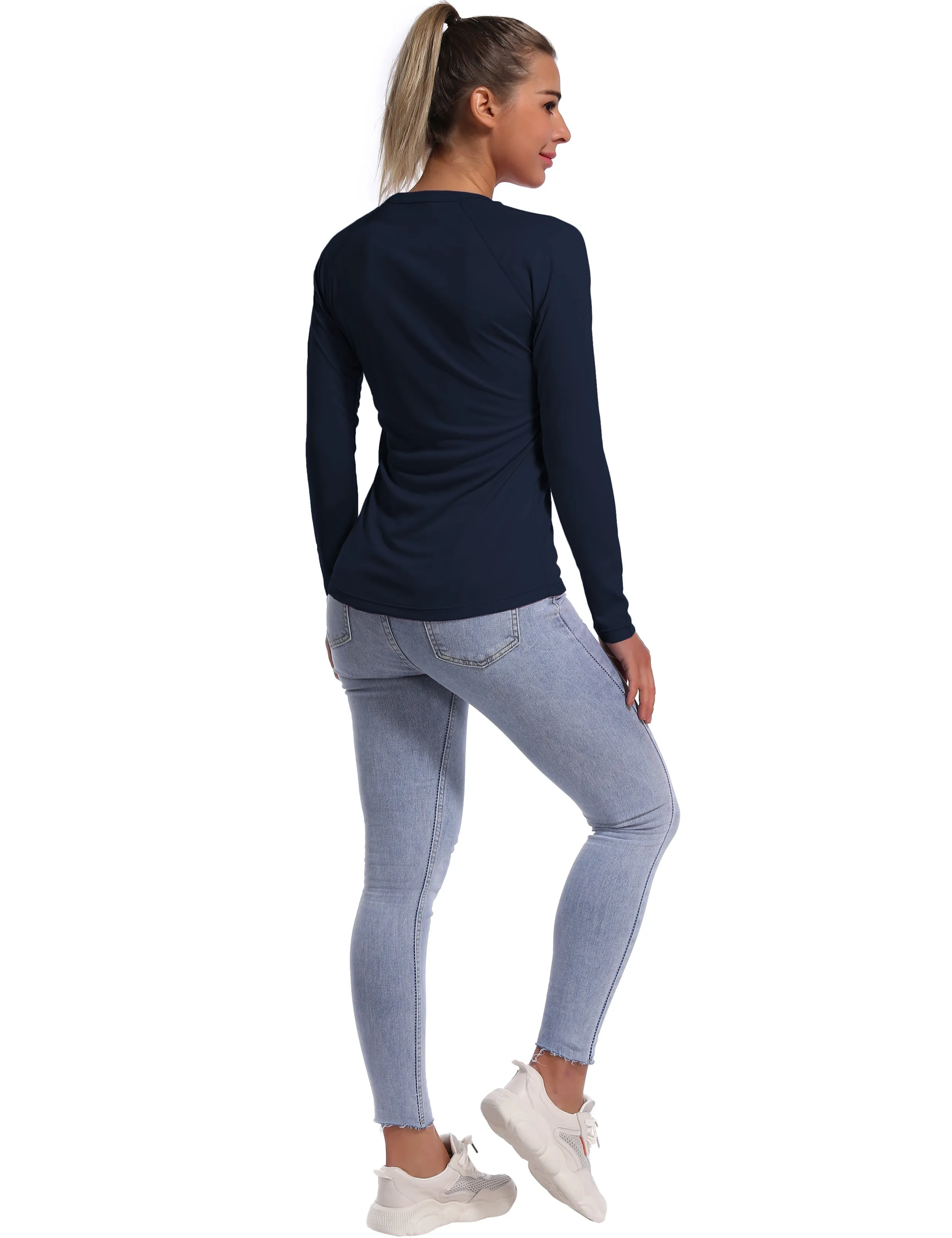 Long Sleeve Athletic Shirts darknavy_yogastudio