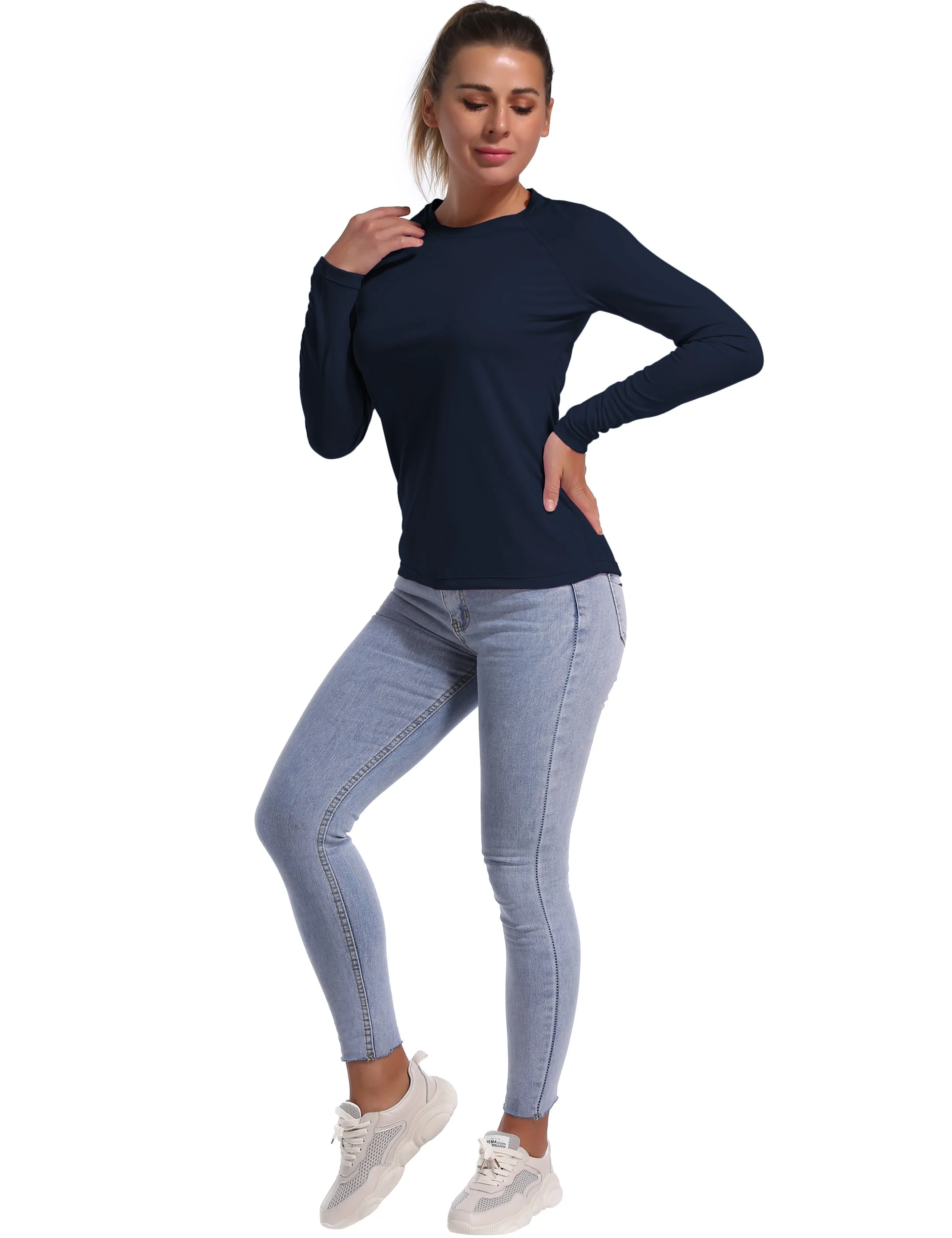 Long Sleeve Athletic Shirts darknavy_yogastudio