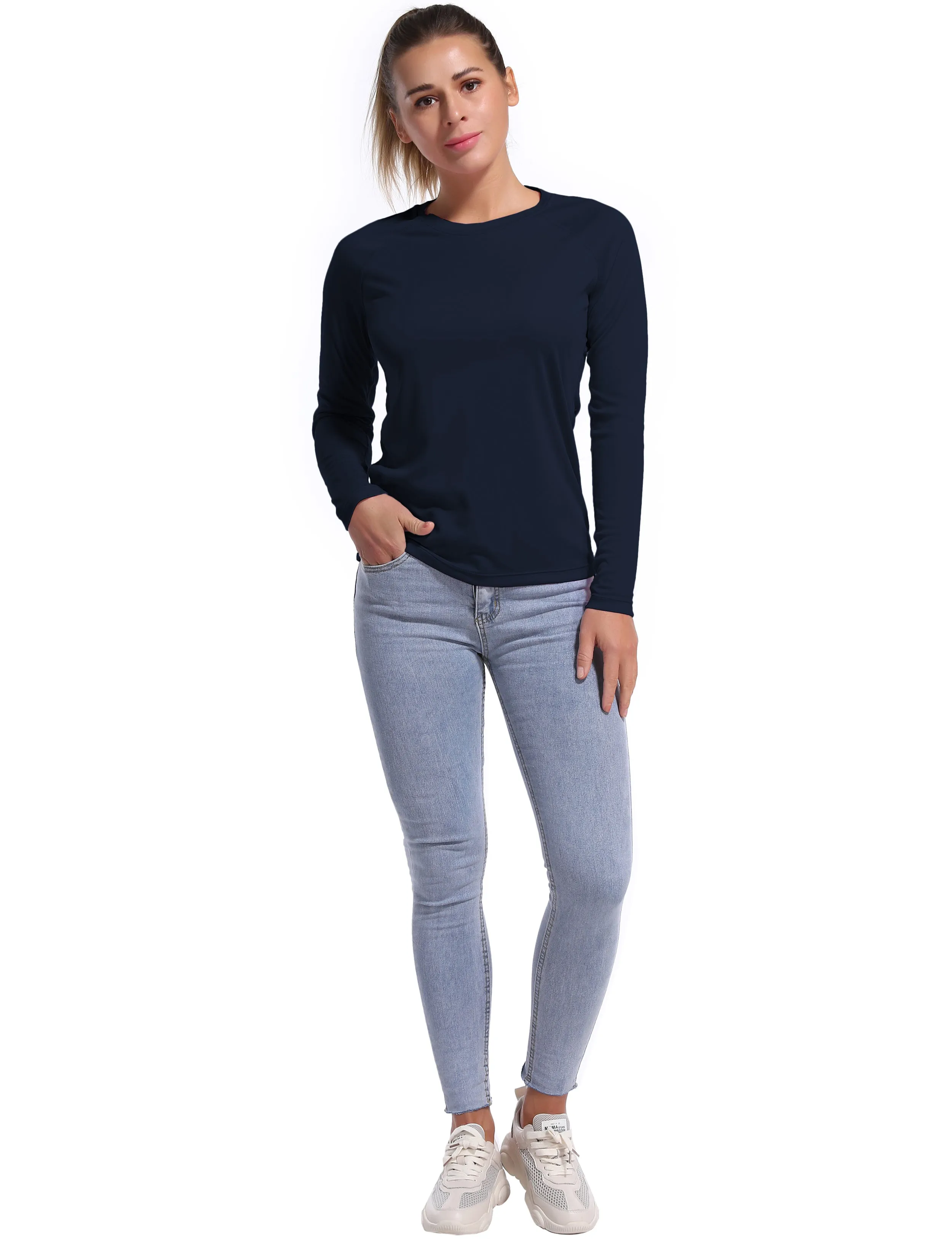 Long Sleeve Athletic Shirts darknavy_yogastudio