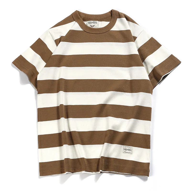 Men's Casual Retro Striped Round Neck Short Sleeve T-Shirt