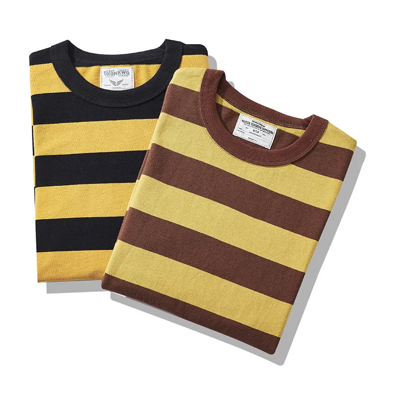 Men's Casual Retro Striped Round Neck Short Sleeve T-Shirt