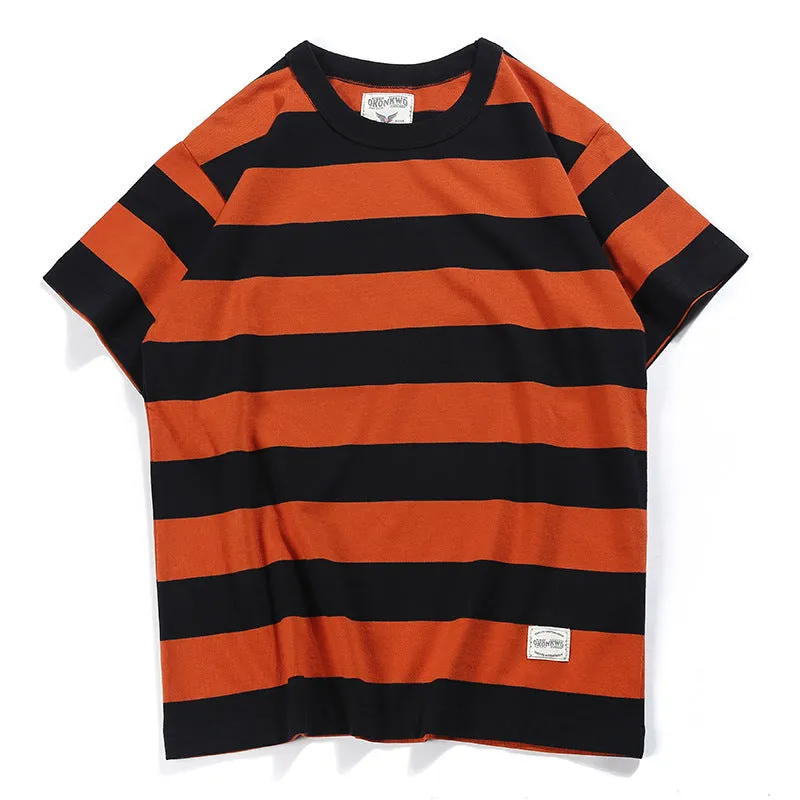 Men's Casual Retro Striped Round Neck Short Sleeve T-Shirt