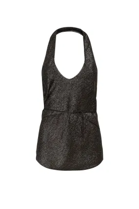 Petar Petrov Leda Lame Silk Halter Top - Silver/ Black