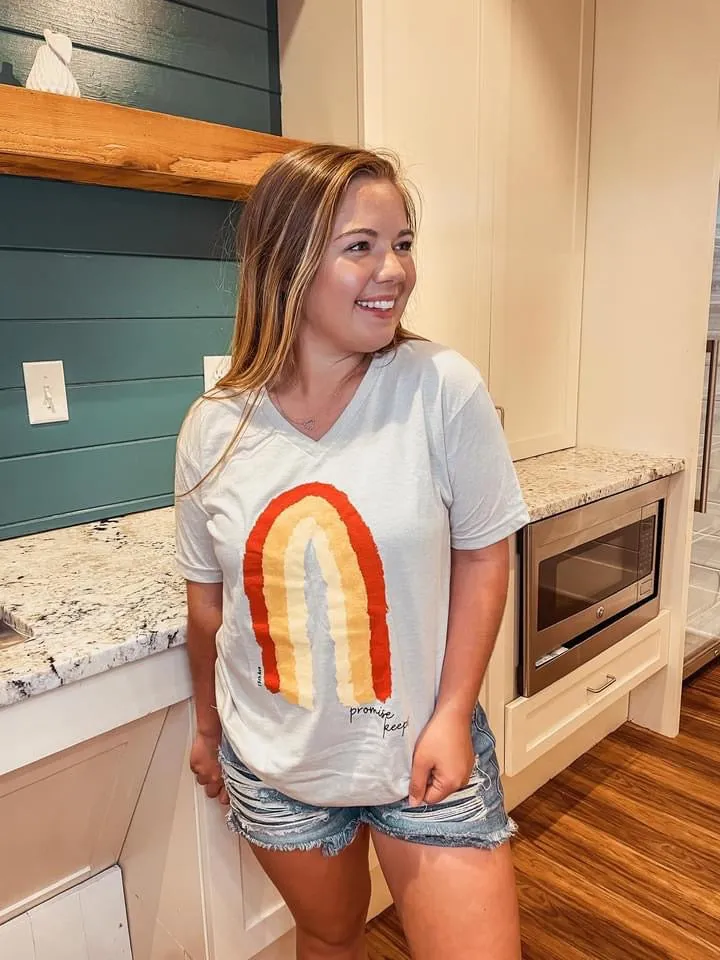 {PROMISE KEEPER} Neutral Rainbow Sand V-Neck Tee