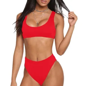 Red Hot Sport Top & High-Waist Bikini Swimsuit