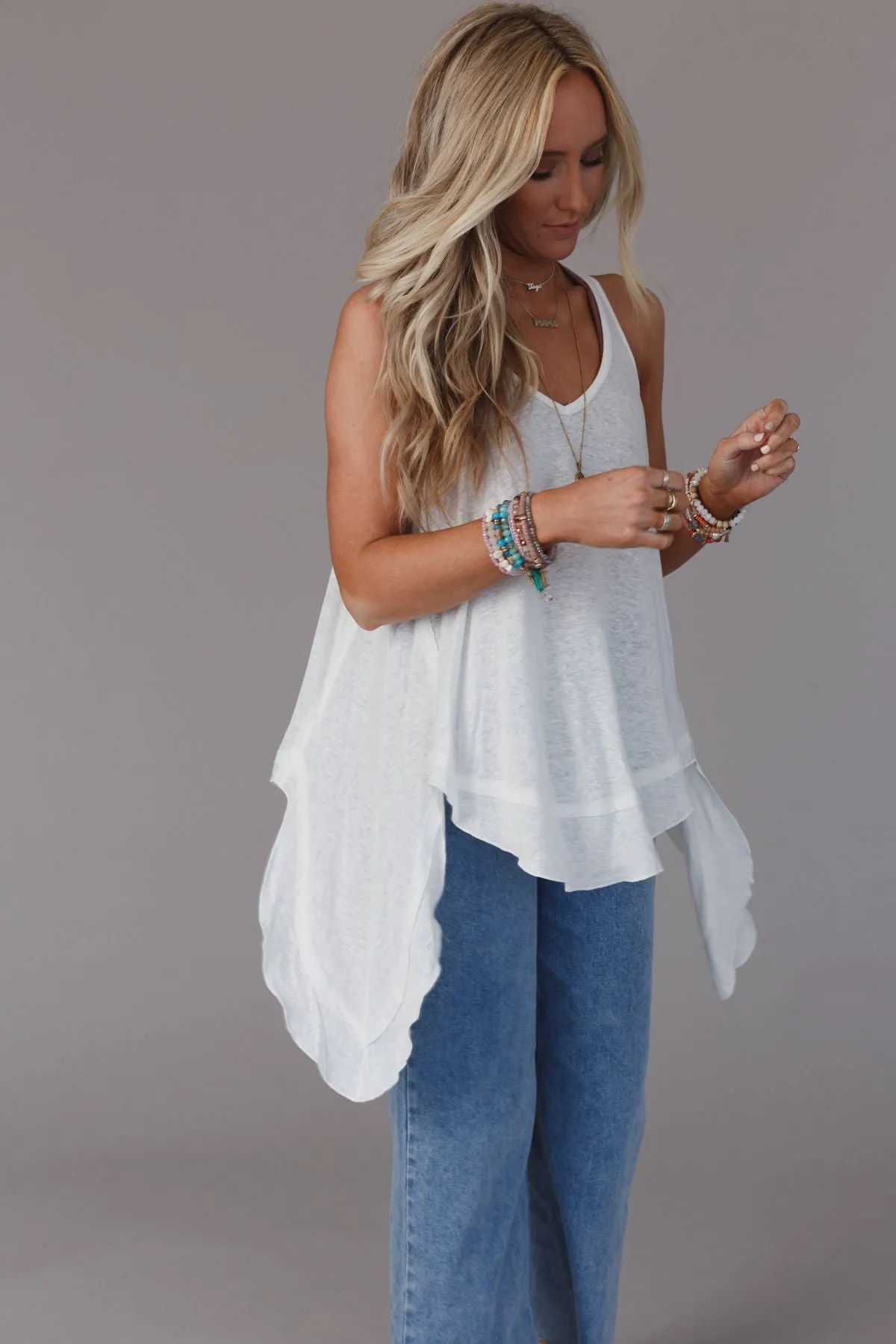 Rolling Stone Asymmetrical Tank Top - Off White