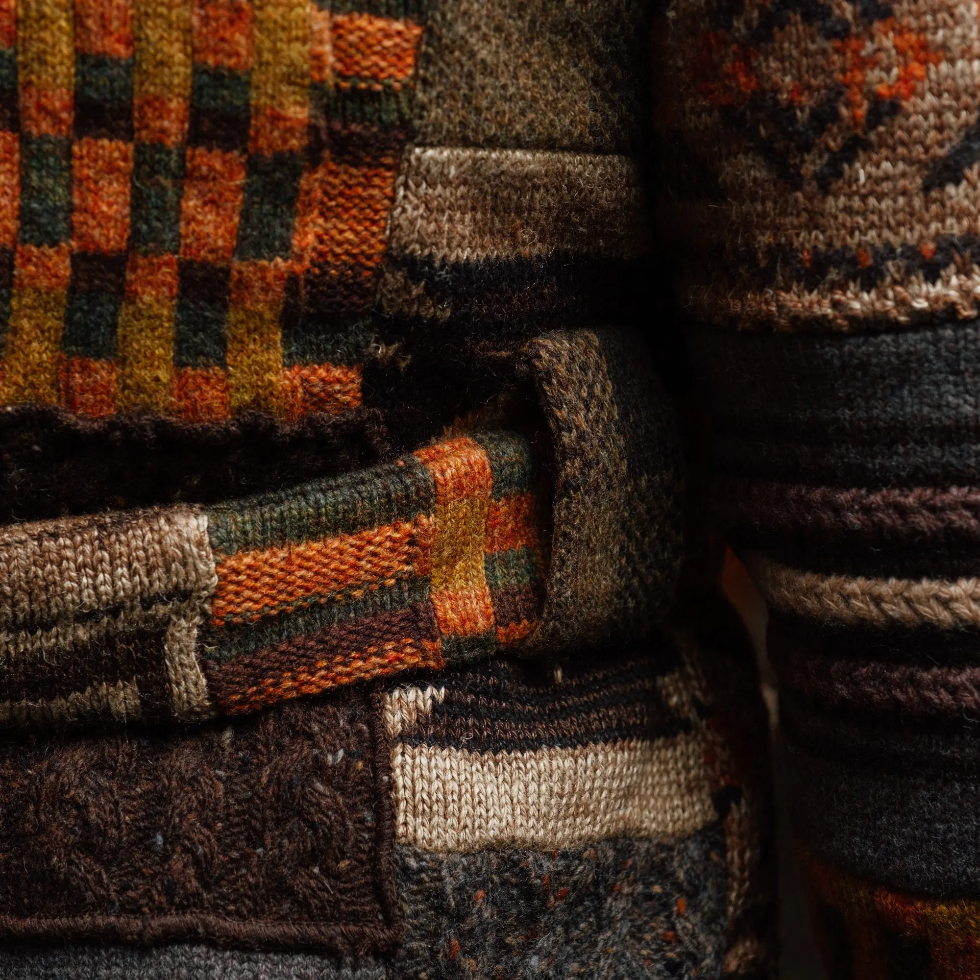 RRL Patchwork Wool-Blend Ranch Cardigan Brown Multi FINAL SALE