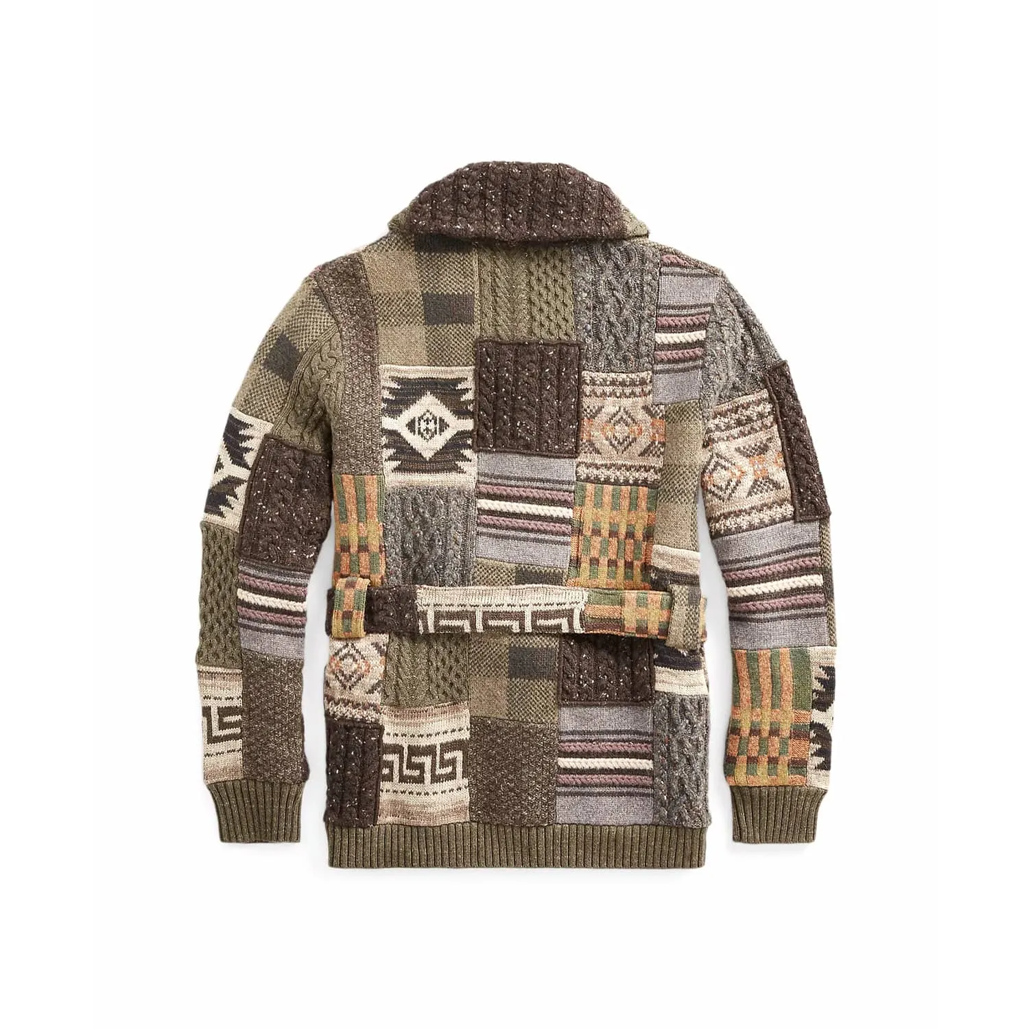 RRL Patchwork Wool-Blend Ranch Cardigan Brown Multi FINAL SALE