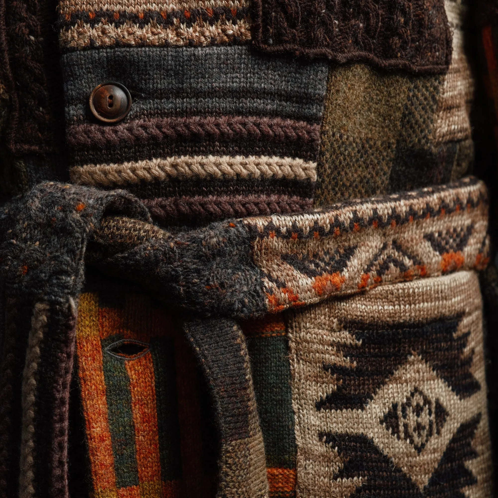 RRL Patchwork Wool-Blend Ranch Cardigan Brown Multi FINAL SALE