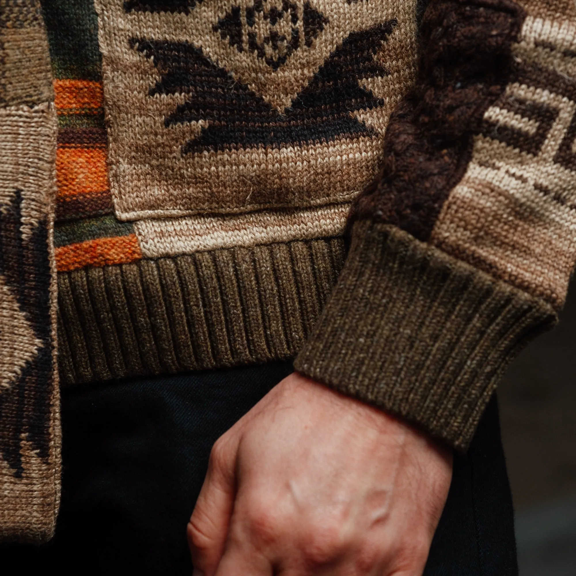 RRL Patchwork Wool-Blend Ranch Cardigan Brown Multi FINAL SALE