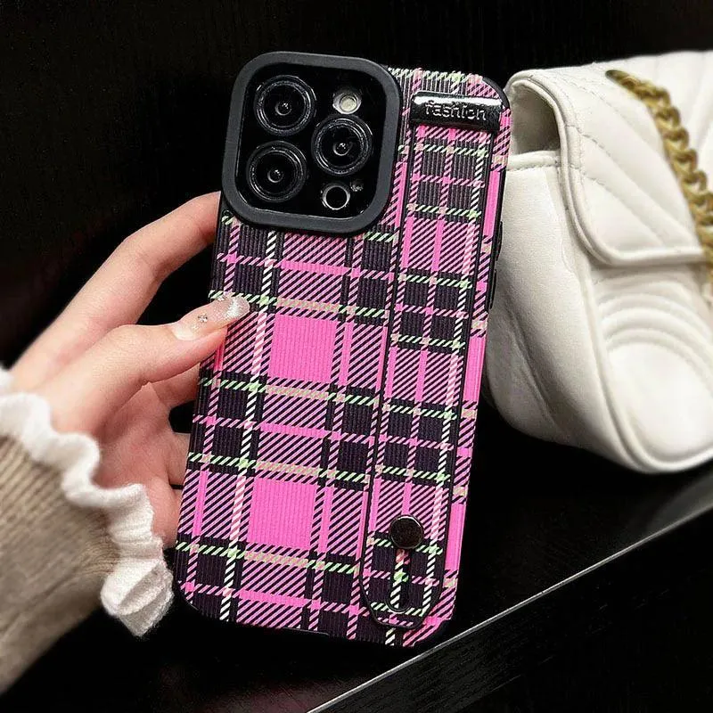 SCCPC211 Cute Phone Case For iPhone 15, 14, 11, 12, 13 Pro Max, XR, XS Max, 8, 7 Plus, and SE - Grid Lattice Pattern