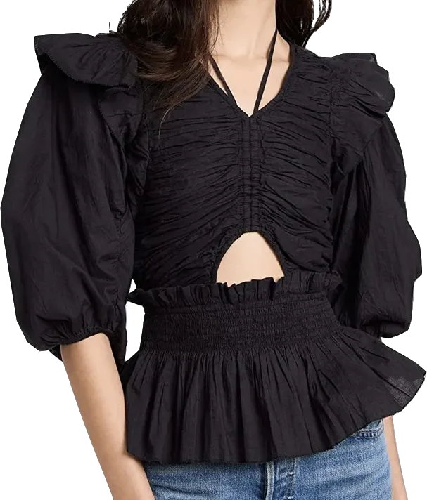 Sea New York Black Paco Solid Puff Sleeve Top BNWT UK S