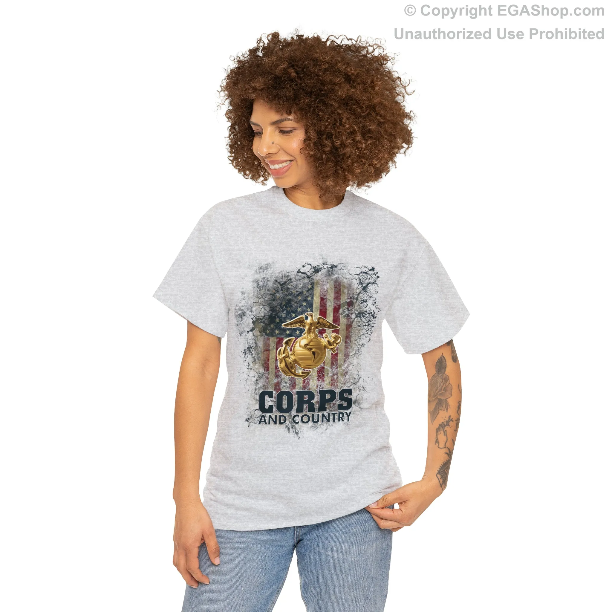 T-Shirt: Corps and Country with American Flag and EGA