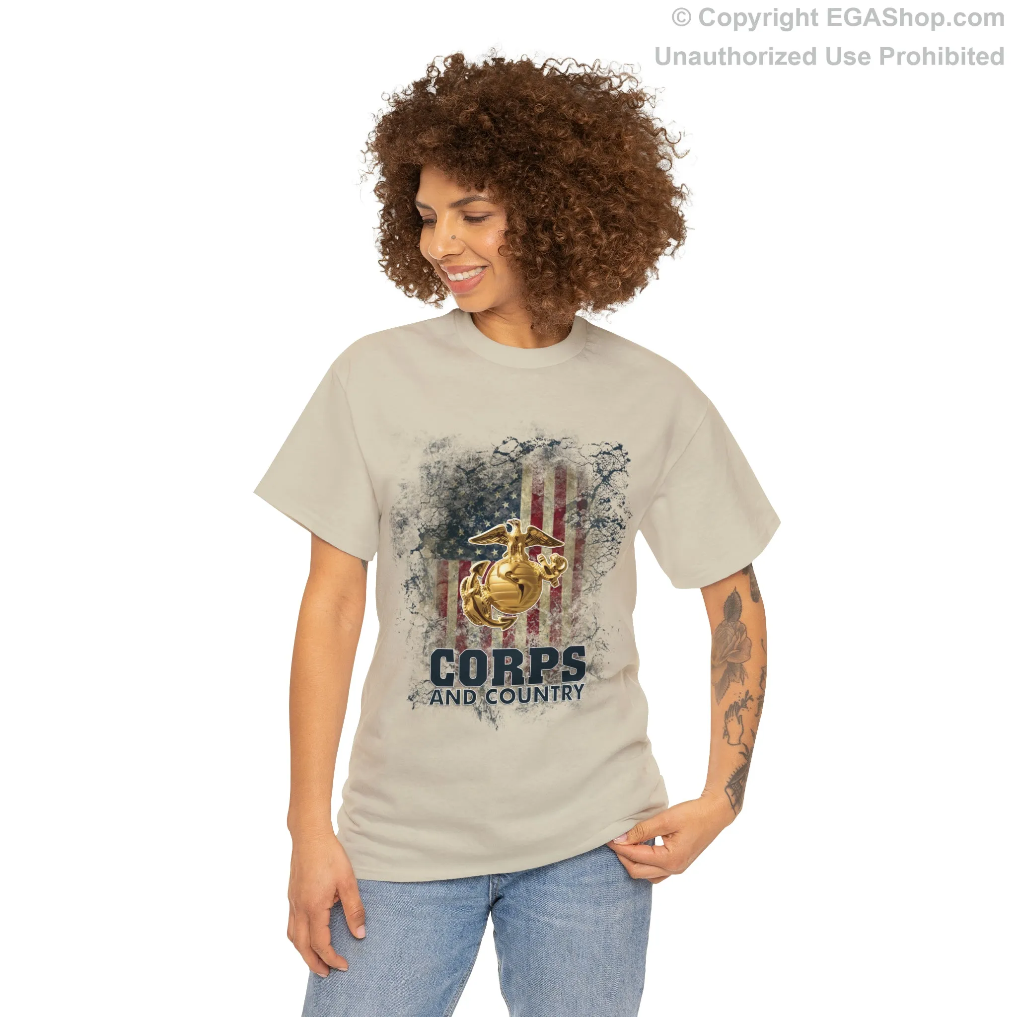 T-Shirt: Corps and Country with American Flag and EGA