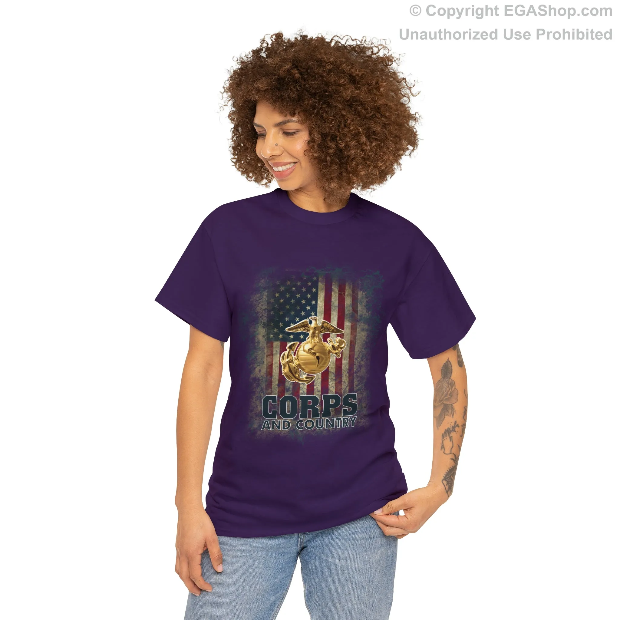 T-Shirt: Corps and Country with American Flag and EGA