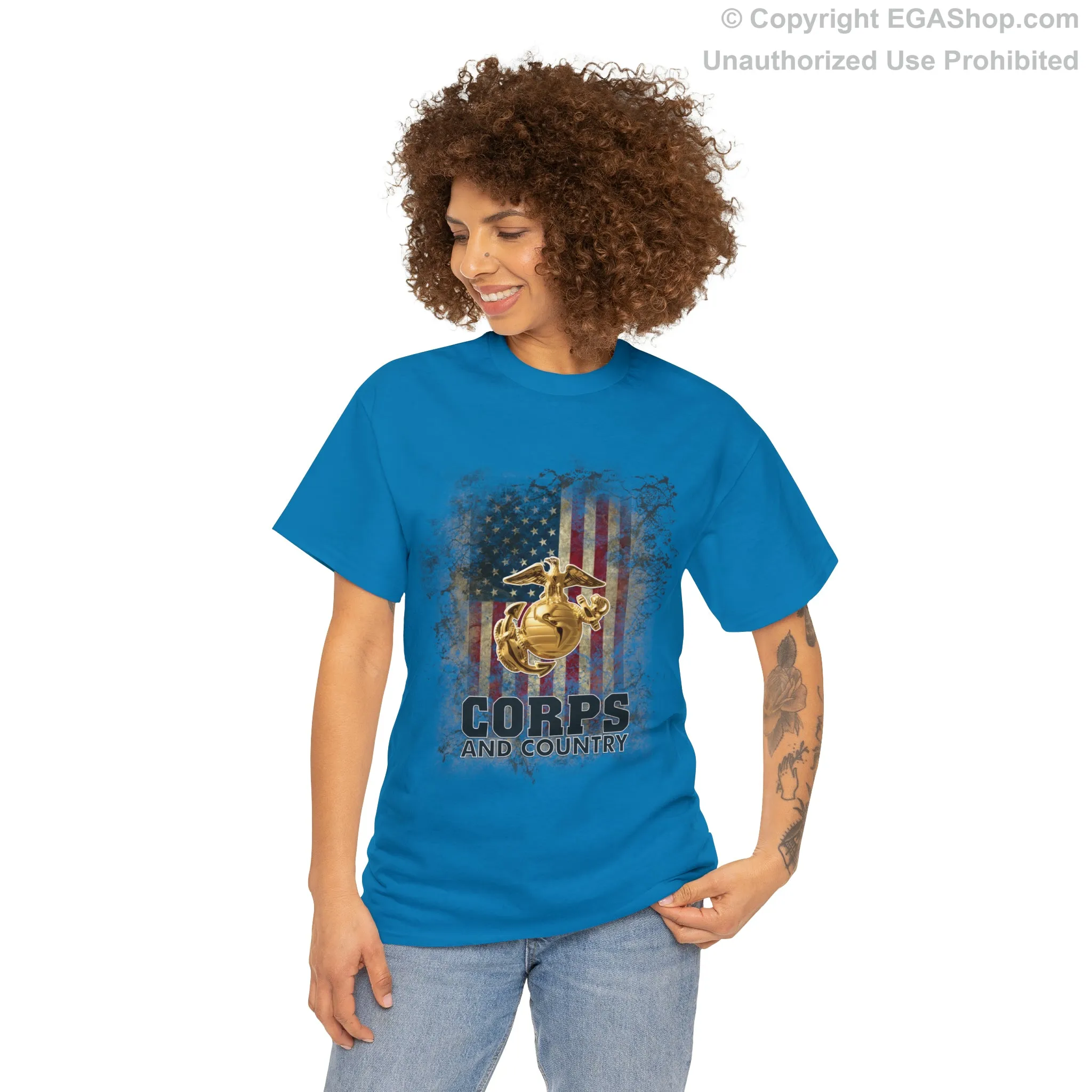 T-Shirt: Corps and Country with American Flag and EGA