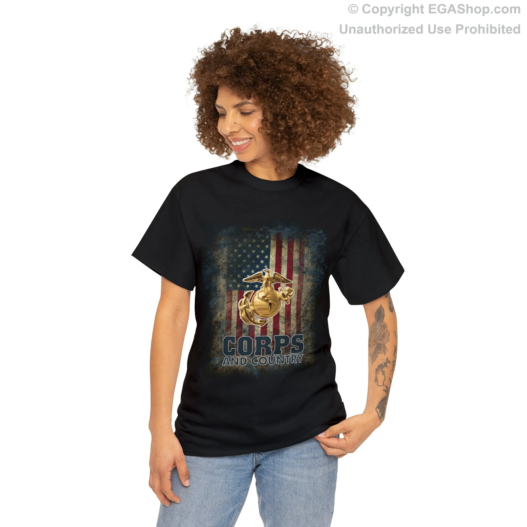 T-Shirt: Corps and Country with American Flag and EGA