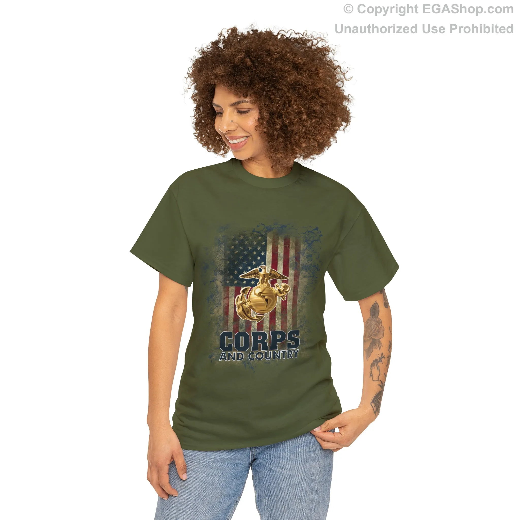 T-Shirt: Corps and Country with American Flag and EGA