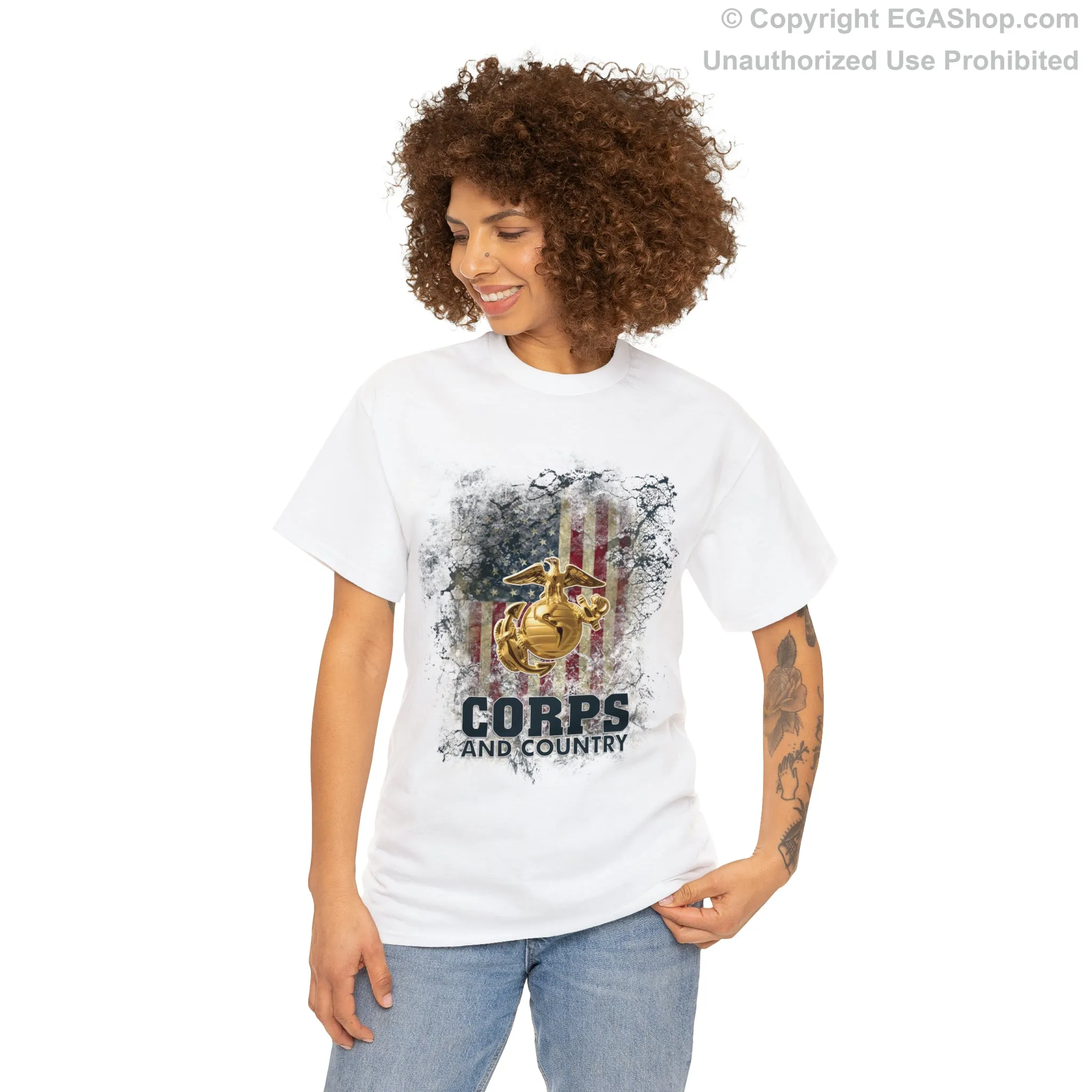 T-Shirt: Corps and Country with American Flag and EGA