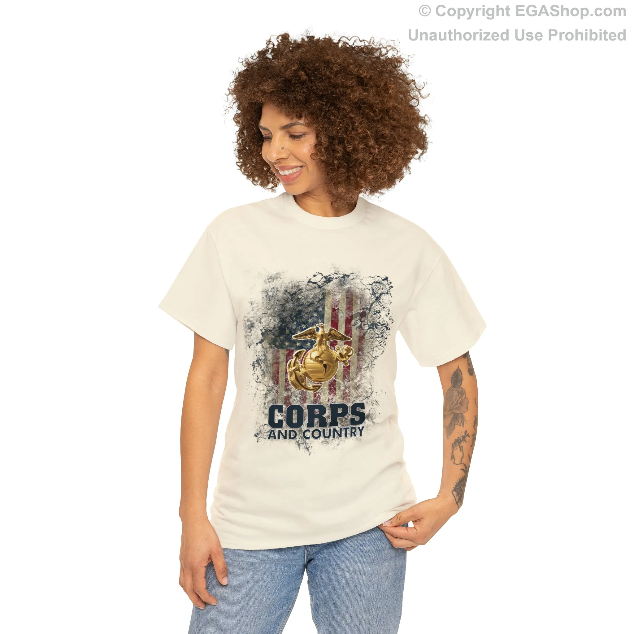 T-Shirt: Corps and Country with American Flag and EGA