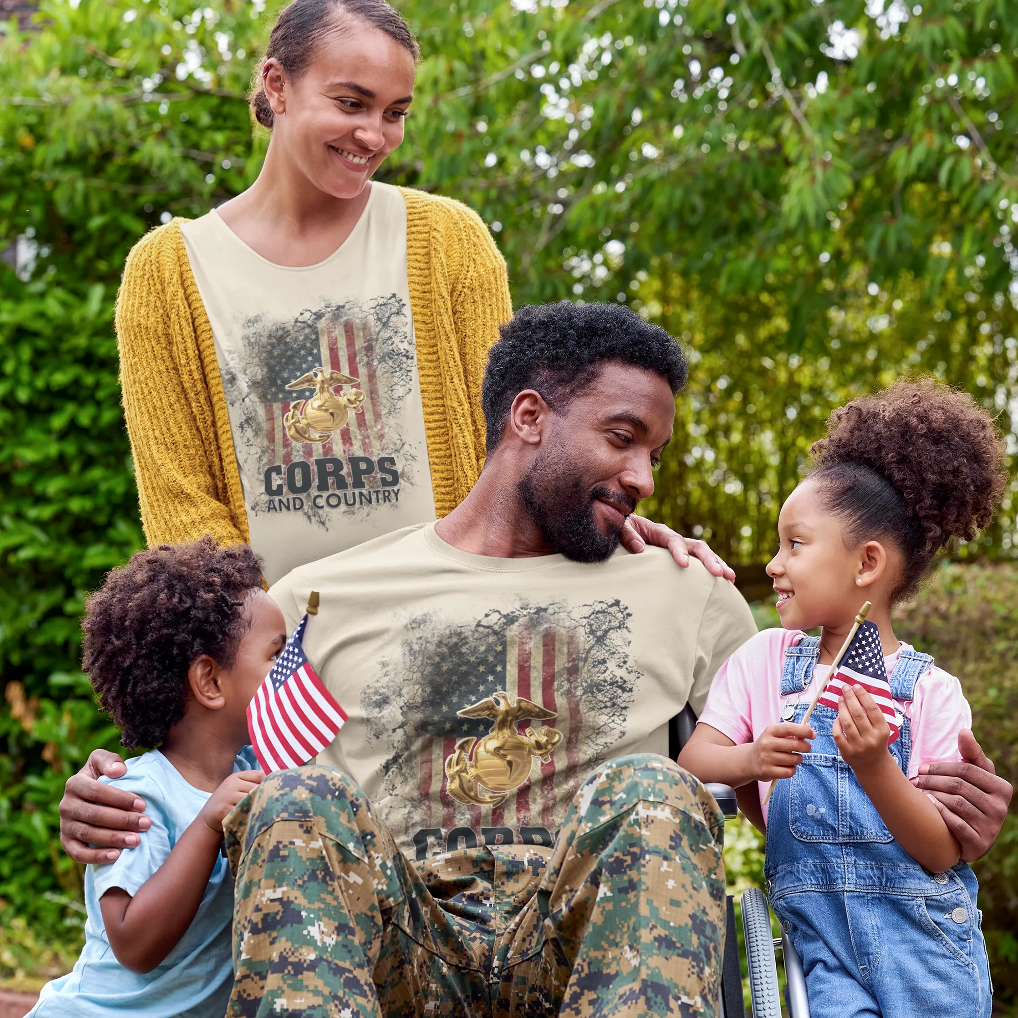 T-Shirt: Corps and Country with American Flag and EGA