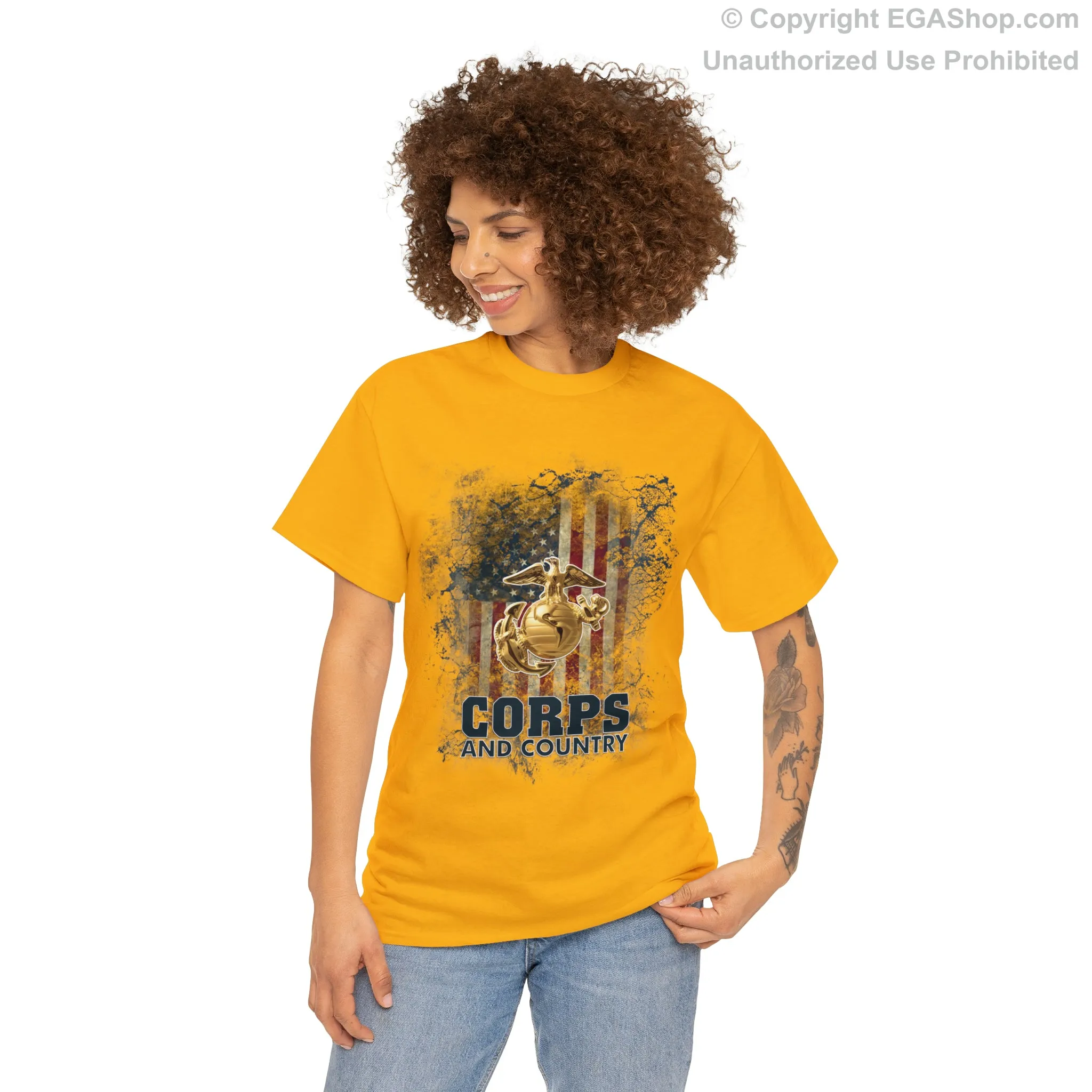 T-Shirt: Corps and Country with American Flag and EGA