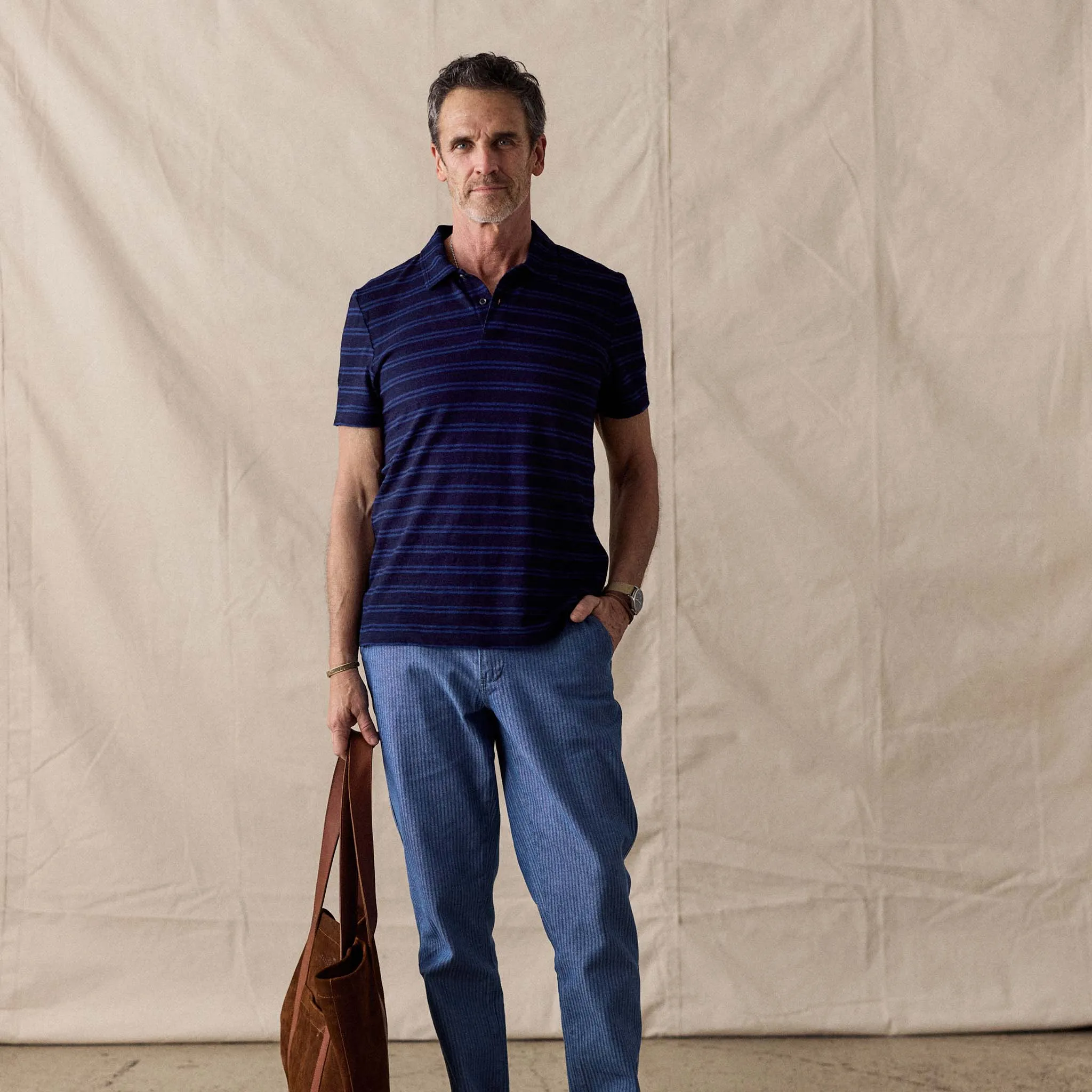 The Organic Cotton Polo in Rinsed Indigo Stripe