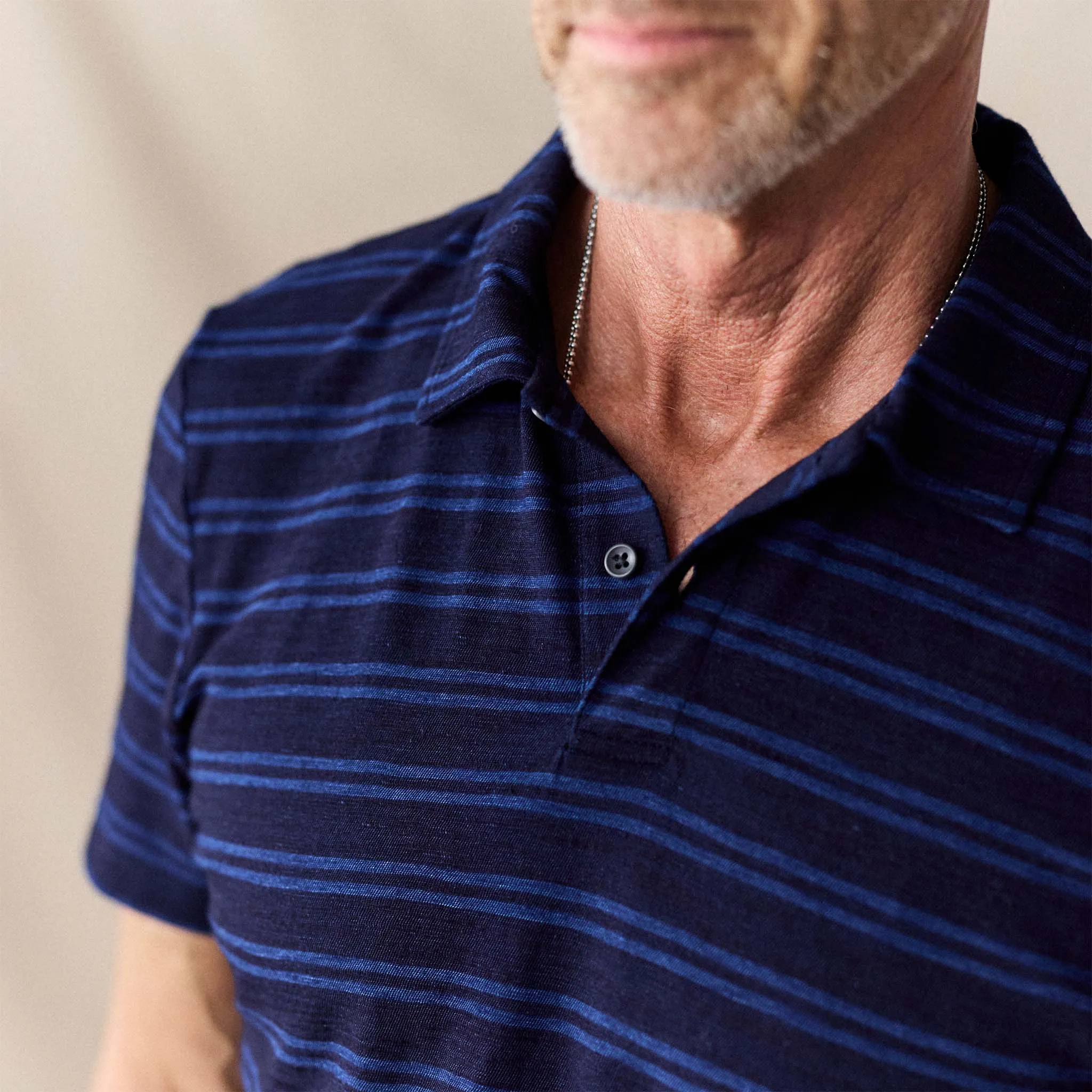 The Organic Cotton Polo in Rinsed Indigo Stripe