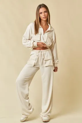 Two Pocket Detailed Crop Top And Long Pants Set