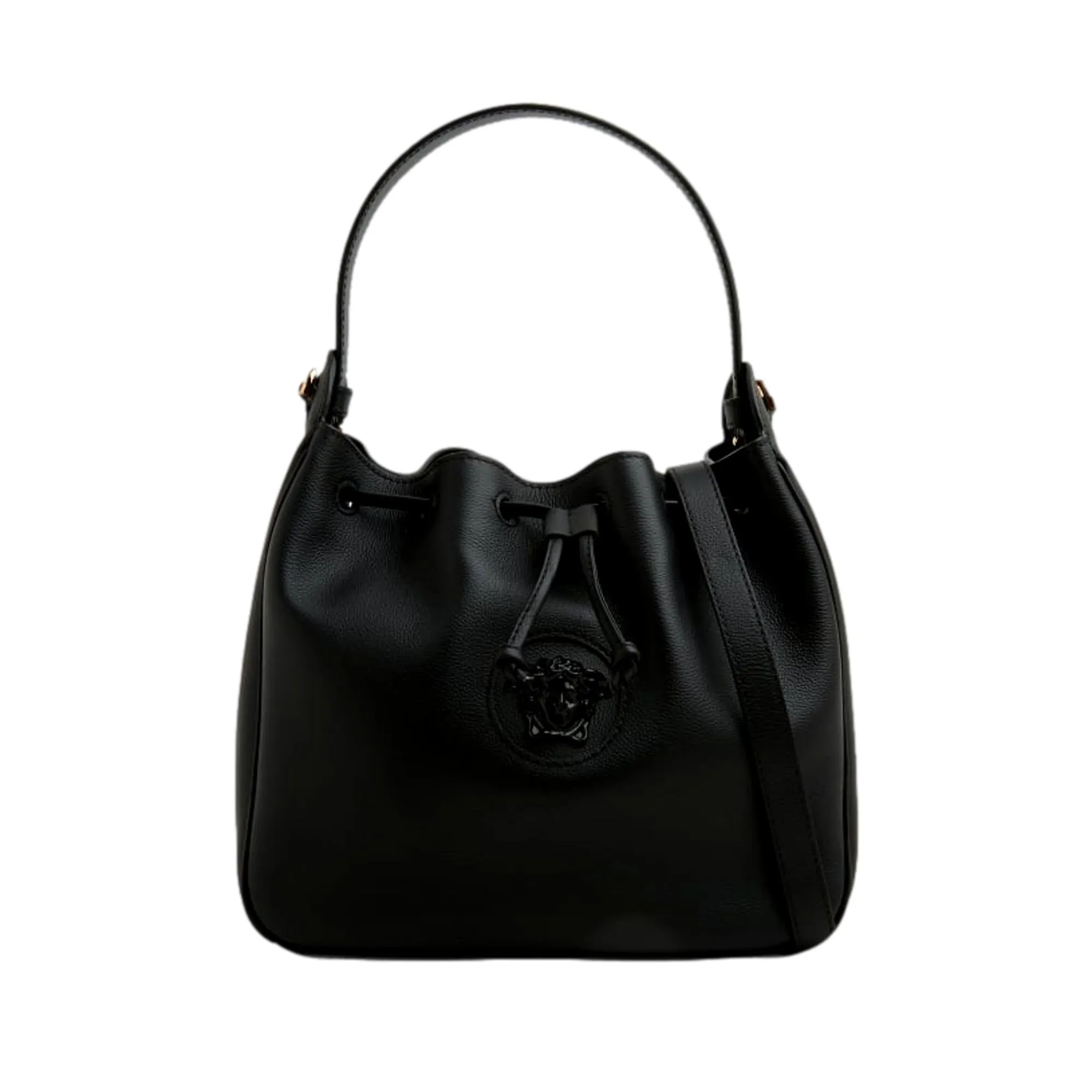 Versace La Medusa Leather Bucket Bag Black